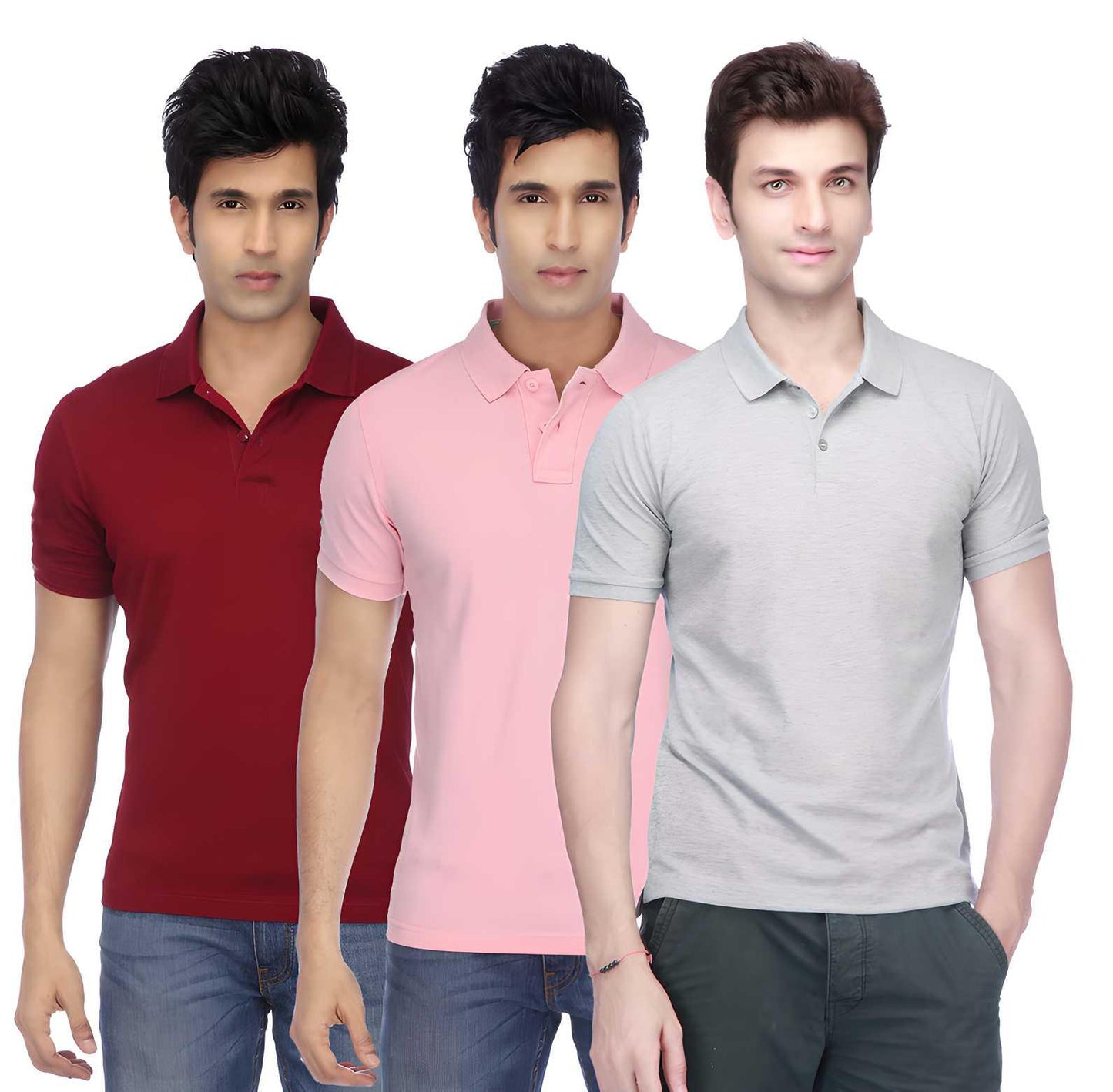 Poly Cotton Solid Half Sleeves Mens Polo T-shirt (Multicolor, M) (Pack of 3)