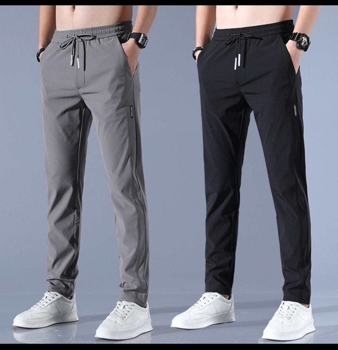 NS Lycra Track Pants for Men (Grey & Black, S) (Pack of 2)