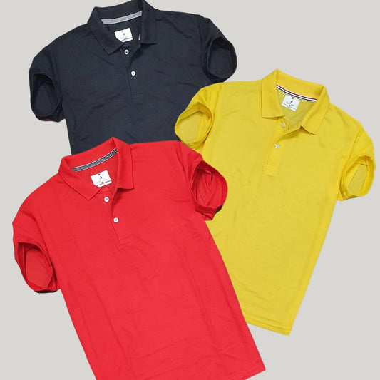 Plane Matty Solid Half Sleeves Mens Polo neck T-Shirt Pack Of 3