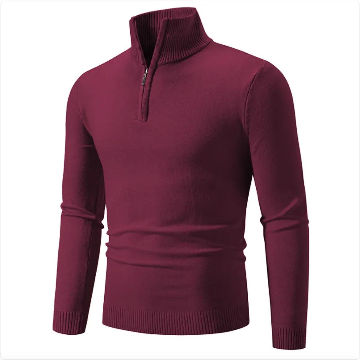 Men's Winter Sweater - Half-Zip Turtleneck, Cotton Knit