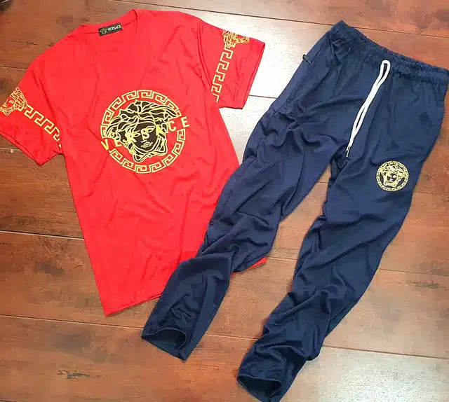 Poly Blend Tracksuit for Men (Red & Blue, M)