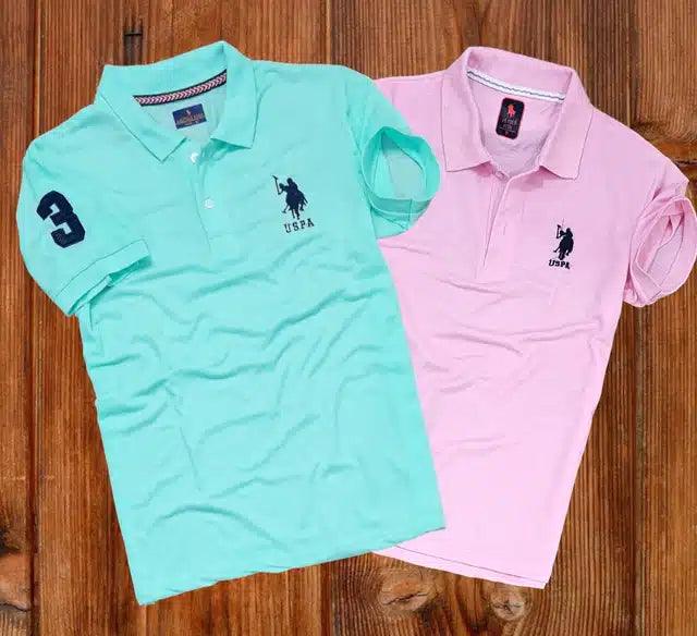 Polo Neck T-Shirt for Men (Pack of 2) (Sky Blue & Pink, M)