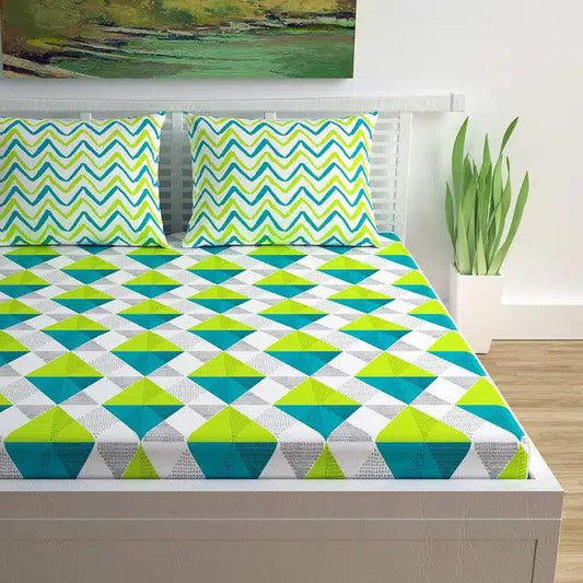 Microfibre Printed Double Bedsheet with 2 Pillow Covers (Green, 225x225 cm)