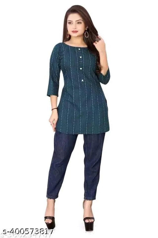 Cotton Solid Short Kurti for Women (Navy Blue, S )