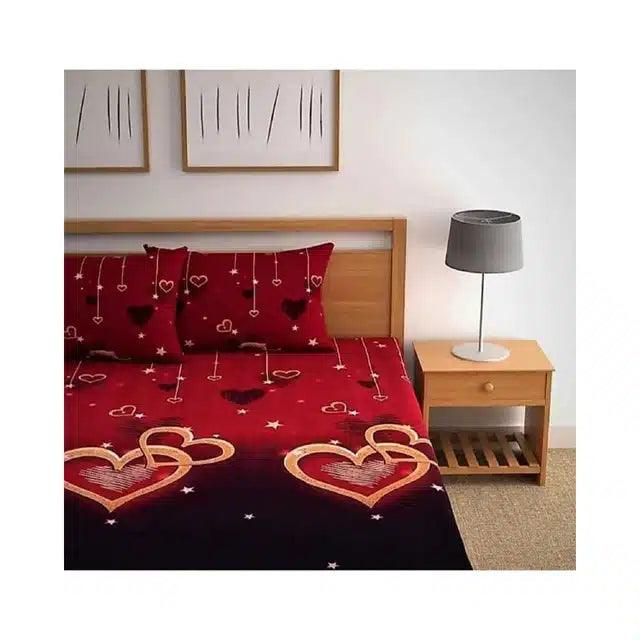 Microfibre Printed Double Bedsheet with 2 Pillow Covers (Red, 225x225 cm)