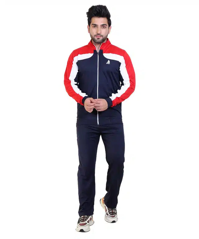 Full Sleeves Tracksuit for Men (Red & Blue, S)