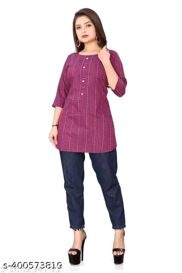 Cotton Solid Short Kurti for Women (Purple, S )