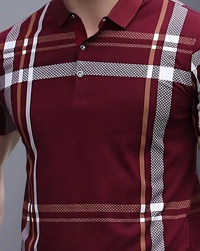 Cotton Blend Printed T-shirt for Men (Maroon, S)