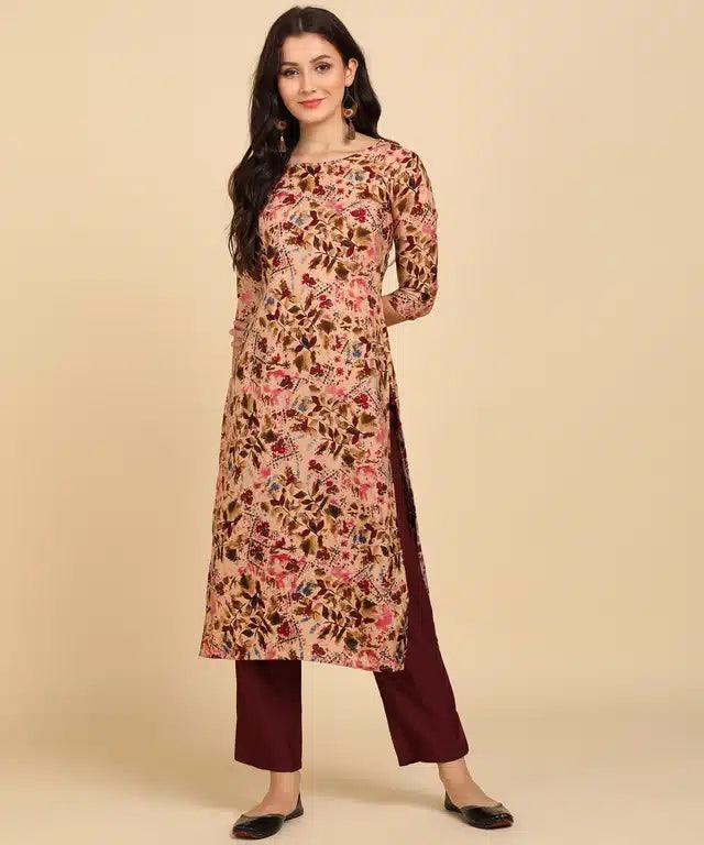 Crepe Kurta Set for Women (Beige, S)